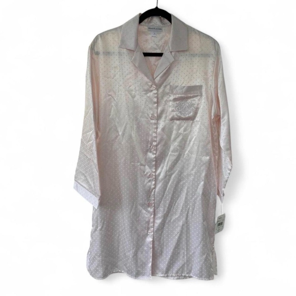 New with tags. Miss Elaine Pink Satin Jacquard Button-Down Nightgown – Size S